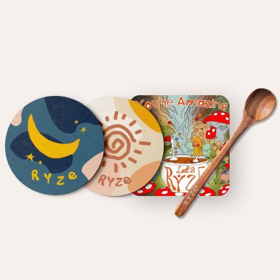 RYZE Coasters + Mushroom Magnet + Acacia Spoon - Daily Note