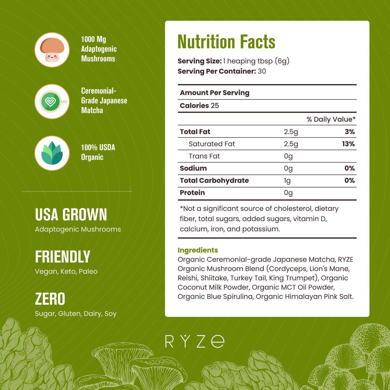 RYZE Organic Mushroom Matcha Starter Kit (60 servings) - Fresh Start